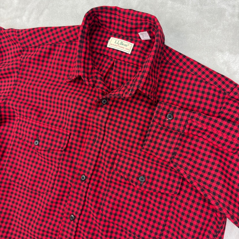 LL Bean Allagash Large Vintage Made In USA Flannel L 16-16.5 Red Checkered Plaid